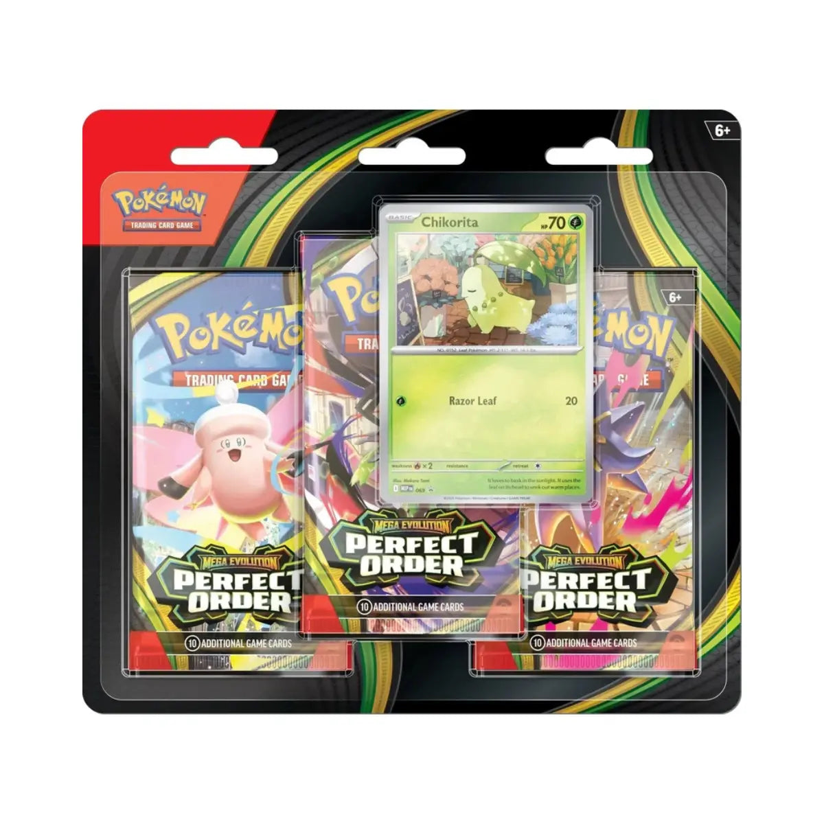 Pokémon Mega Evolution Perfect Order Chikorita Blister Pack (3 Packs, English)